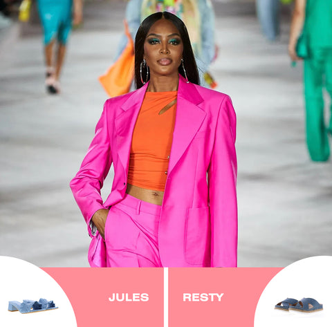 ¡El naranja combinado con rosa tiene resultados increíbles! Versace primavera verano 2022.