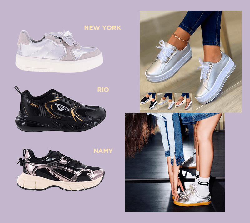 los sneakers metálicos son parte de los zapatos en tendencia