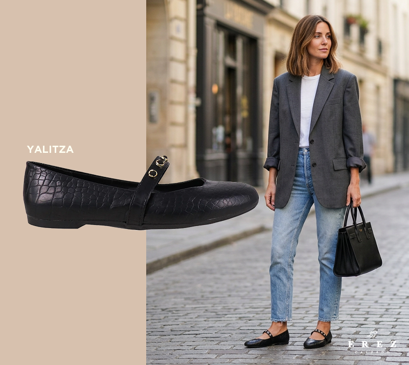 Usa tus flats con jeans y blazer para mezclar lo mejor de dos mundos